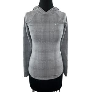 NIKE Gray Hoodie Stretch Striped Yoga Zip Pockets Logo Drawstring X-Small XS